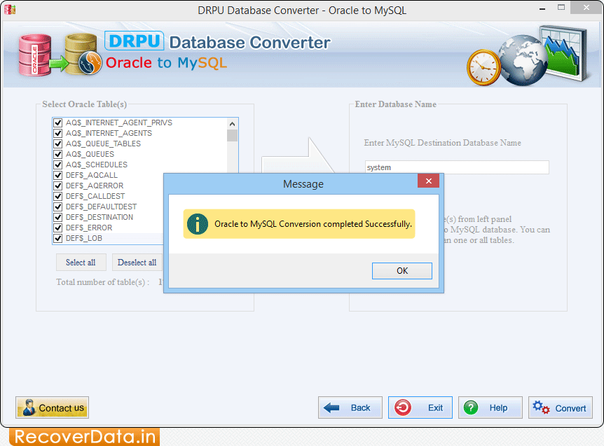Oracle to MySQL Database Converter Screenshots