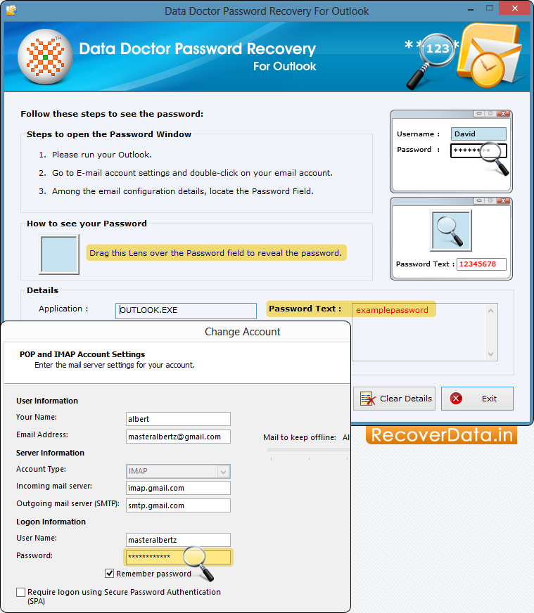 Password Recovery Software for Outlook Screenshots