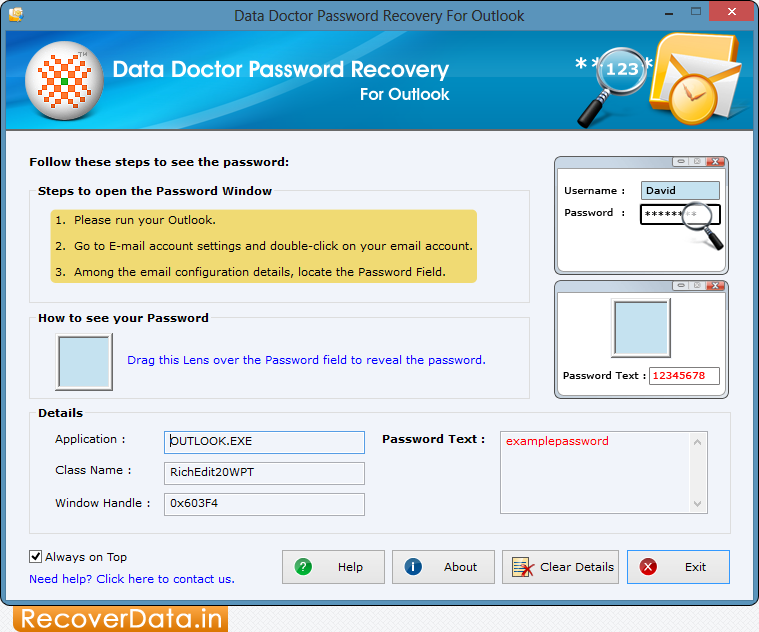 Password Recovery Software for Outlook Screenshots