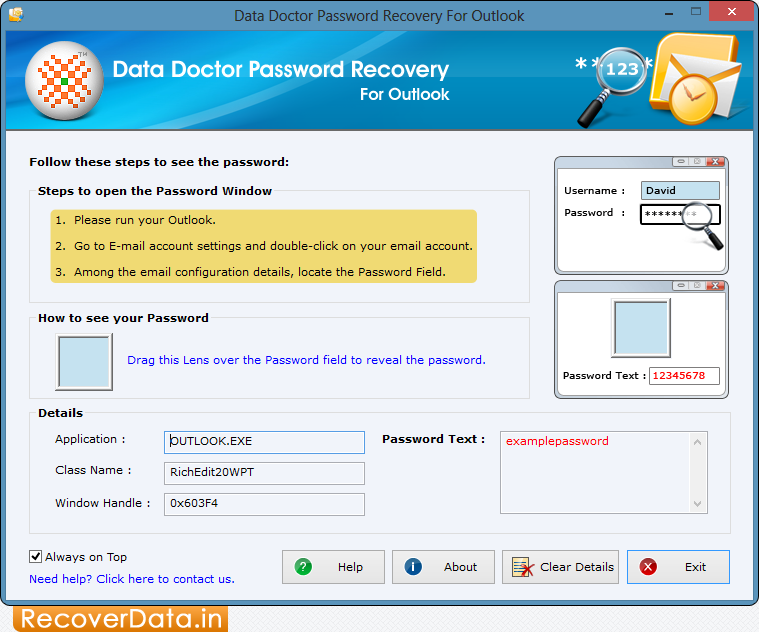 Install 'Password Recovery Software for Outlook' Password Recovery Software for Outlook Screenshots