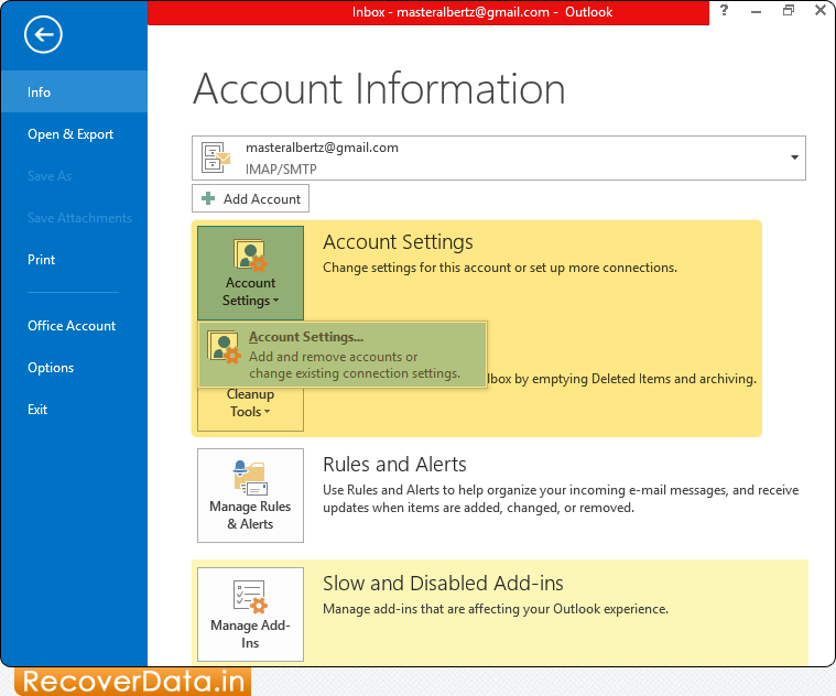 Open MS Outlook Password Recovery Software for Outlook Screenshots