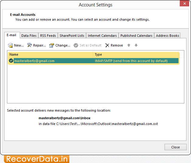 Select E-Mail account Password Recovery Software for Outlook Screenshots
