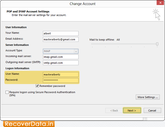 Password Field Password Recovery Software for Outlook Screenshots