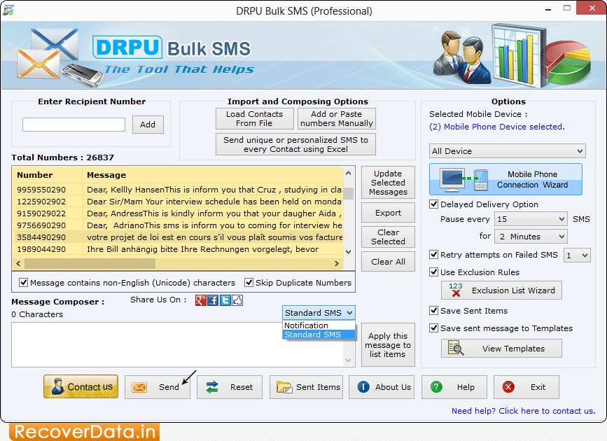 Bulk SMS Utility – Professional