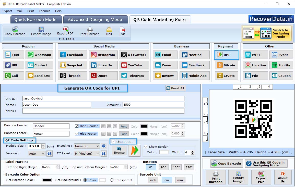 Select QR Code Marketing Suite mode Select QR Code Marketing Suite mode