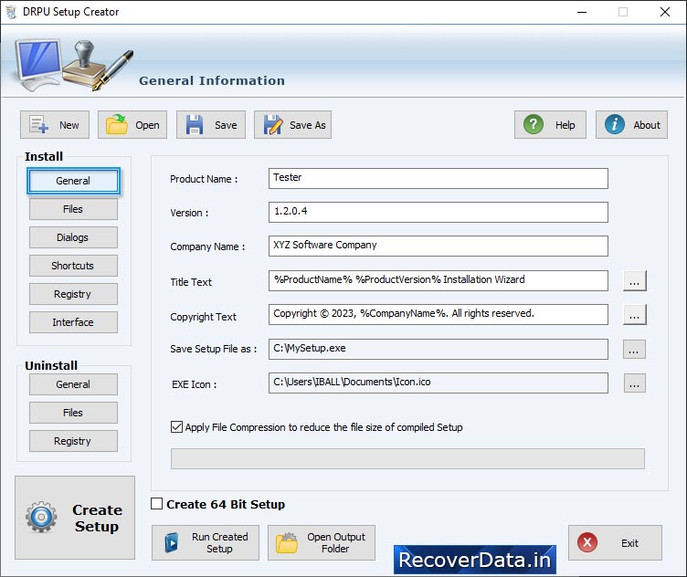Specify Uninstall Title & Webpage Setup Installer Software Screenshots