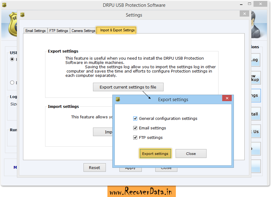 Export Settings USB Activity Monitoring Software Screenshots Screenshots