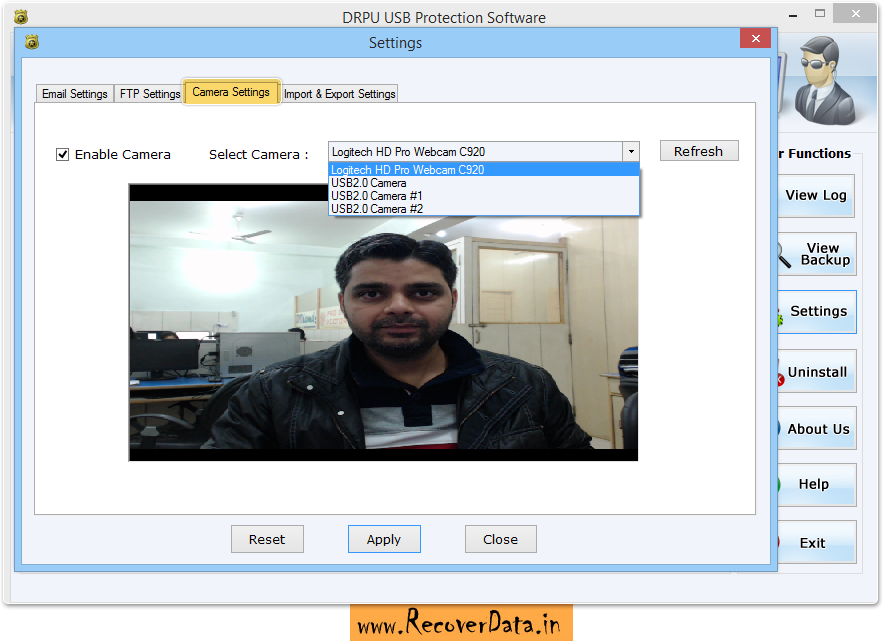 Camera Settings USB Activity Monitoring Software Screenshots