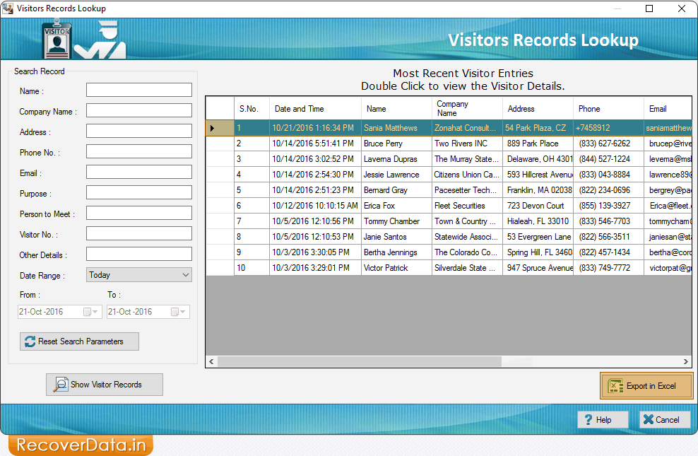 Visitors Records Lookup
